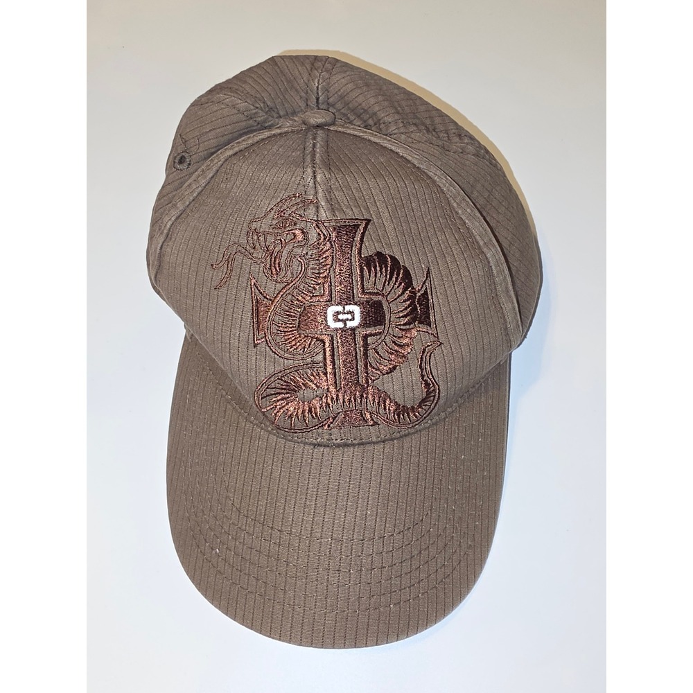 OTB Brown Corduroy Baseball Cap Dragon Cross Embroidered Adjustable Hat
